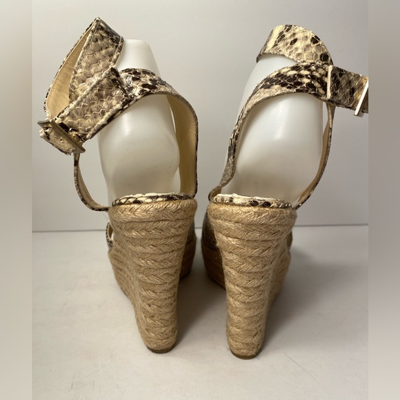 Jimmy Choo snake embossed wedge espadrille sandals ankle strap 37 - Picture 9 of 10